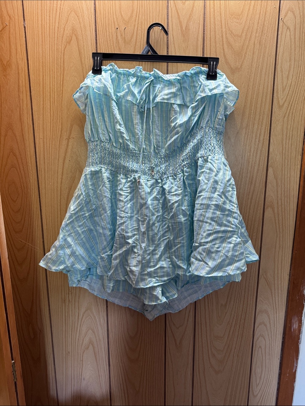 No Boundaries Light Blue & White Striped Strapless Romper